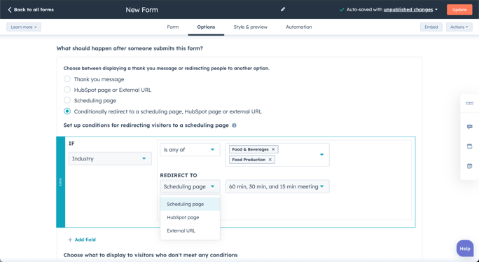 Conditional form to url routing